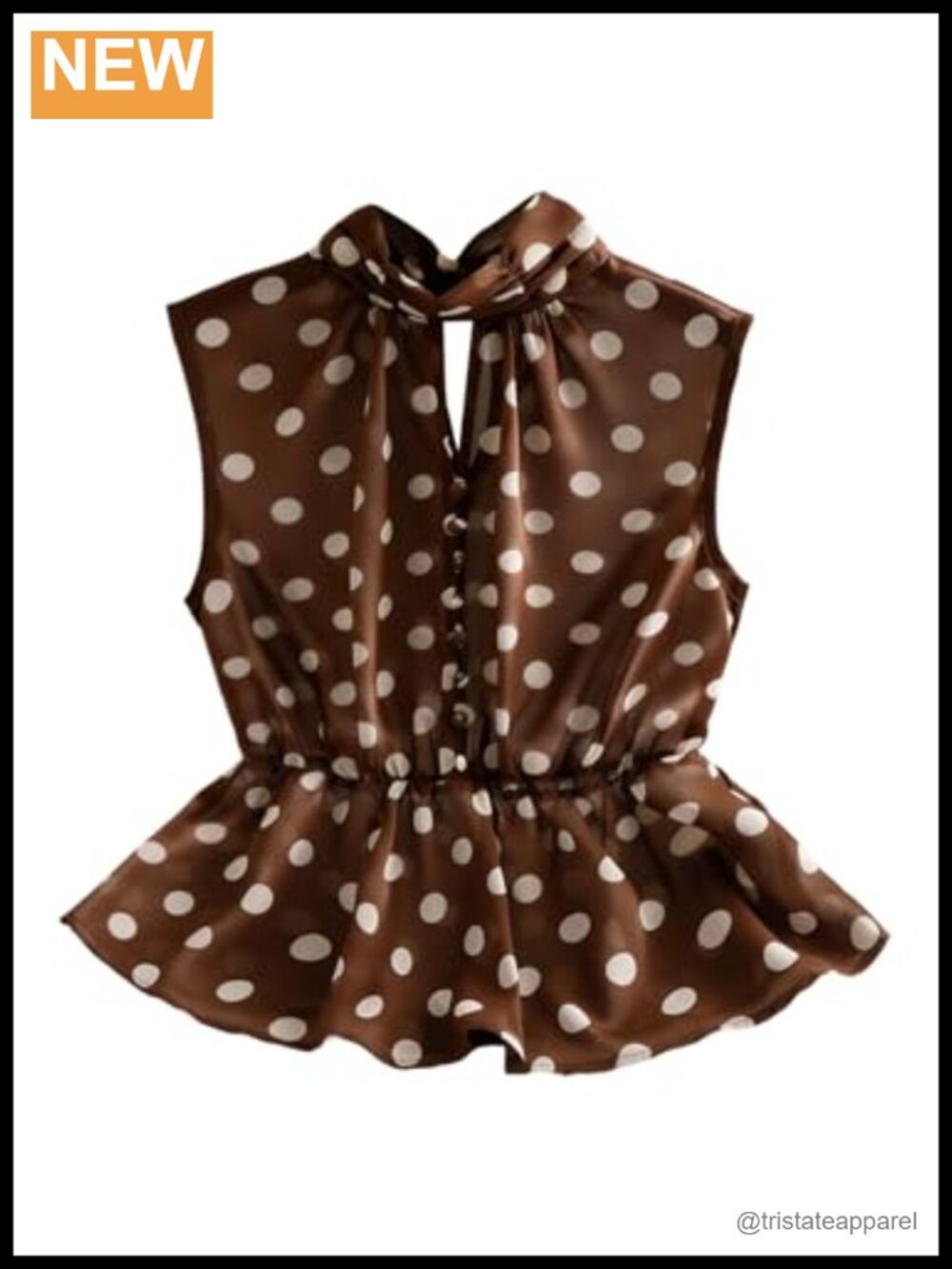 Polka Dots Mesh Turtleneck Sleeveless Ruffle Blouse Tank Top